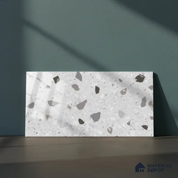 Terrazzo Wall Tile TL 09747  2 ft x 1 ft Grey Ceramic Glossy Finish Light Tile - 9 mm | Ideal for Bathroom, Kitchen