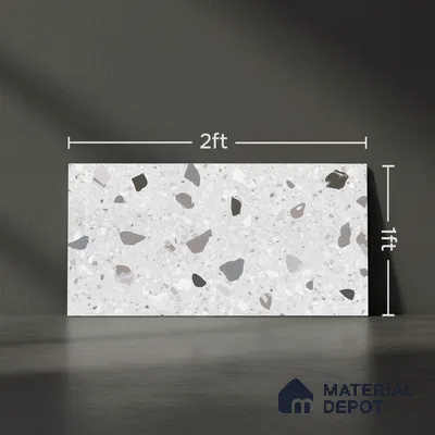 Terrazzo Wall Tile TL 09747  2 ft x 1 ft Grey Ceramic Glossy Finish Light Tile - 9 mm | Ideal for Bathroom, Kitchen