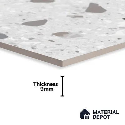 Terrazzo Wall Tile TL 09747  2 ft x 1 ft Grey Ceramic Glossy Finish Light Tile - 9 mm | Ideal for Bathroom, Kitchen
