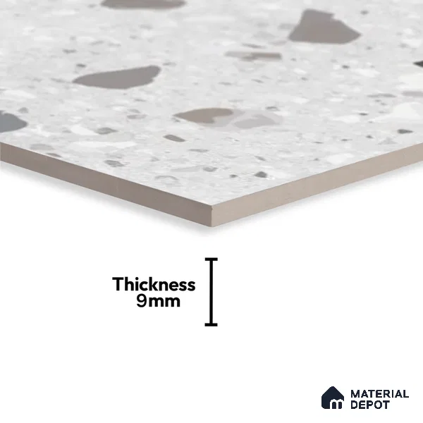 Terrazzo Wall Tile TL 09747  2 ft x 1 ft Grey Ceramic Glossy Finish Light Tile - 9 mm | Ideal for Bathroom, Kitchen