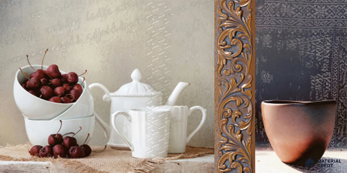 Patterned Wall Tile TL 09730 Aldhano White Decor 2 2 ft x 1 ft  Ceramic Glossy Finish Highlighter Tile - 9 mm | Ideal for Bathroom, Kitchen | Please Expect a Slight Variation of Pattern
