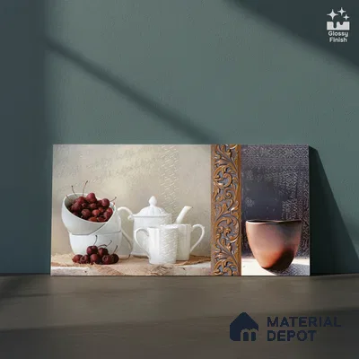 Patterned Wall Tile TL 09730 Aldhano White Decor 2 2 ft x 1 ft  Ceramic Glossy Finish Highlighter Tile - 9 mm | Ideal for Bathroom, Kitchen | Please Expect a Slight Variation of Pattern