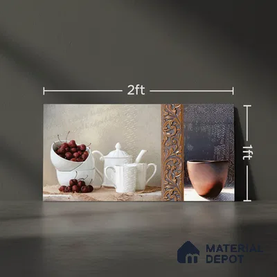 Patterned Wall Tile TL 09730 Aldhano White Decor 2 2 ft x 1 ft  Ceramic Glossy Finish Highlighter Tile - 9 mm | Ideal for Bathroom, Kitchen | Please Expect a Slight Variation of Pattern