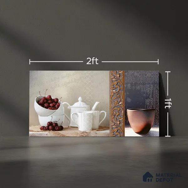 Patterned Wall Tile TL 09730 Aldhano White Decor 2 2 ft x 1 ft  Ceramic Glossy Finish Highlighter Tile - 9 mm | Ideal for Bathroom, Kitchen | Please Expect a Slight Variation of Pattern