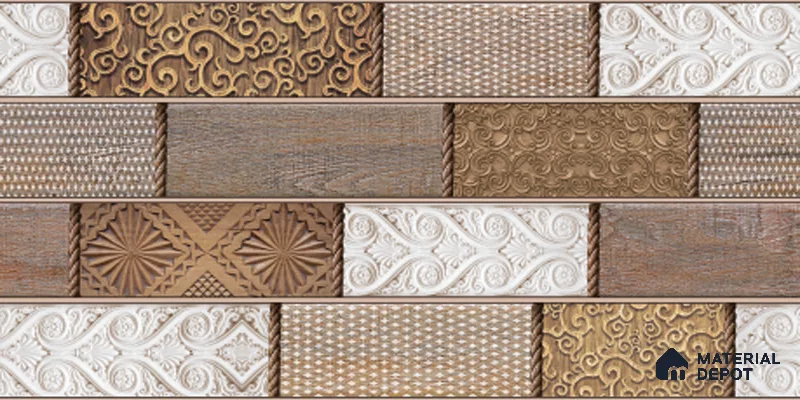 Wood Wall Tile TL 09728 B 24200 2 ft x 1 ft Brown Ceramic Glossy Finish Highlighter 4 Tile - 9 mm | Ideal for Bathroom, Kitchen