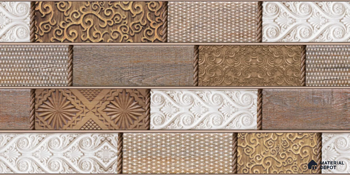 Wood Wall Tile TL 09728 B 24200 2 ft x 1 ft Brown Ceramic Glossy Finish Highlighter 4 Tile - 9 mm | Ideal for Bathroom, Kitchen