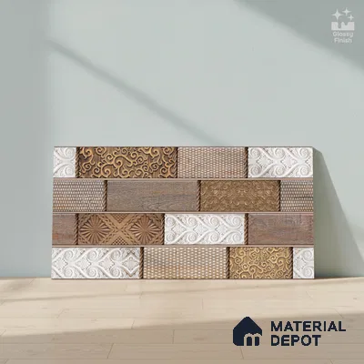 Wood Wall Tile TL 09728 B 24200 2 ft x 1 ft Brown Ceramic Glossy Finish Highlighter 4 Tile - 9 mm | Ideal for Bathroom, Kitchen