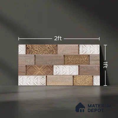 Wood Wall Tile TL 09728 B 24200 2 ft x 1 ft Brown Ceramic Glossy Finish Highlighter 4 Tile - 9 mm | Ideal for Bathroom, Kitchen