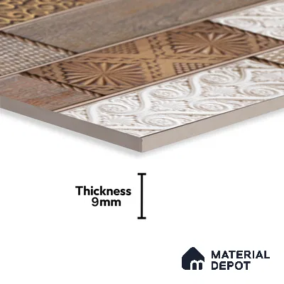 Wood Wall Tile TL 09728 B 24200 2 ft x 1 ft Brown Ceramic Glossy Finish Highlighter 4 Tile - 9 mm | Ideal for Bathroom, Kitchen