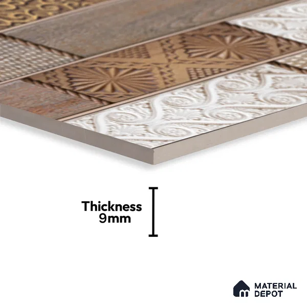 Wood Wall Tile TL 09728 B 24200 2 ft x 1 ft Brown Ceramic Glossy Finish Highlighter 4 Tile - 9 mm | Ideal for Bathroom, Kitchen