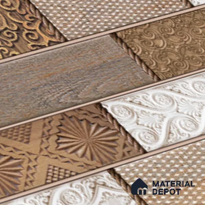 Wood Wall Tile TL 09728 B 24200 2 ft x 1 ft Brown Ceramic Glossy Finish Highlighter 4 Tile - 9 mm | Ideal for Bathroom, Kitchen