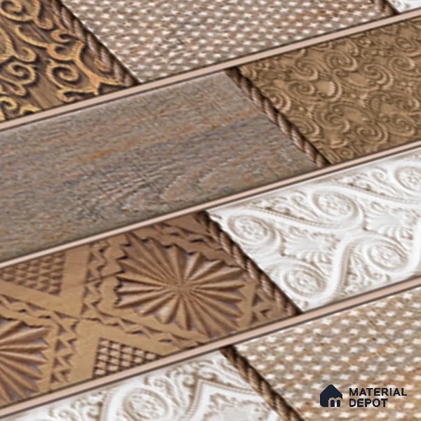 Wood Wall Tile TL 09728 B 24200 2 ft x 1 ft Brown Ceramic Glossy Finish Highlighter 4 Tile - 9 mm | Ideal for Bathroom, Kitchen
