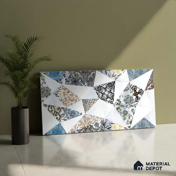 Patterned Wall Tile TL 09740 B  2 ft x 1 ft Multi Colour Ceramic Matte Finish Highlighter Tile - 9 mm | Ideal for Bathroom, Kitchen | Please Expect a Slight Variation of Pattern