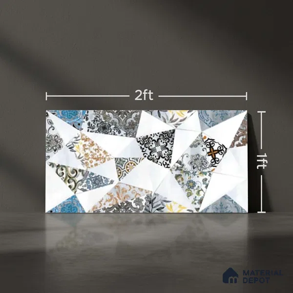 Patterned Wall Tile TL 09740 B  2 ft x 1 ft Multi Colour Ceramic Matte Finish Highlighter Tile - 9 mm | Ideal for Bathroom, Kitchen | Please Expect a Slight Variation of Pattern