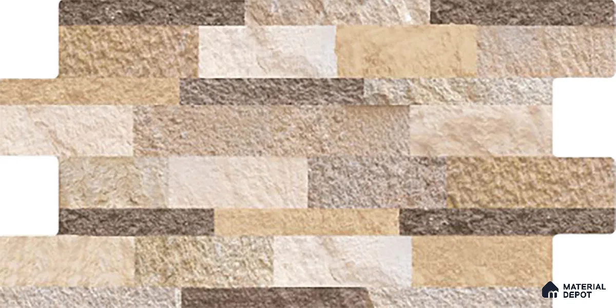 Stone Wall Tile TL 10335 Sentenar Perla 2 ft x 1 ft Ceramic Matte Finish Tile - 9 mm | Suitable for Courtyard, Foyer, Balcony, Elevation
