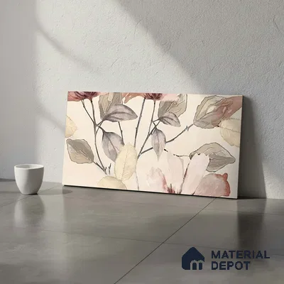 Floral Wall Tile TL 10336 B Enya Ivory Decor HL B 2 ft x 1 ft Ceramic Matte Finish Tile - 9 mm | Suitable For Kitchen, Bathroom Walls and Backsplashes | Please Expect a Slight Variation of Pattern