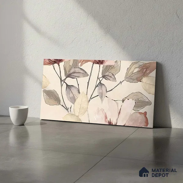 Floral Wall Tile TL 10336 B Enya Ivory Decor HL B 2 ft x 1 ft Ceramic Matte Finish Tile - 9 mm | Suitable For Kitchen, Bathroom Walls and Backsplashes | Please Expect a Slight Variation of Pattern