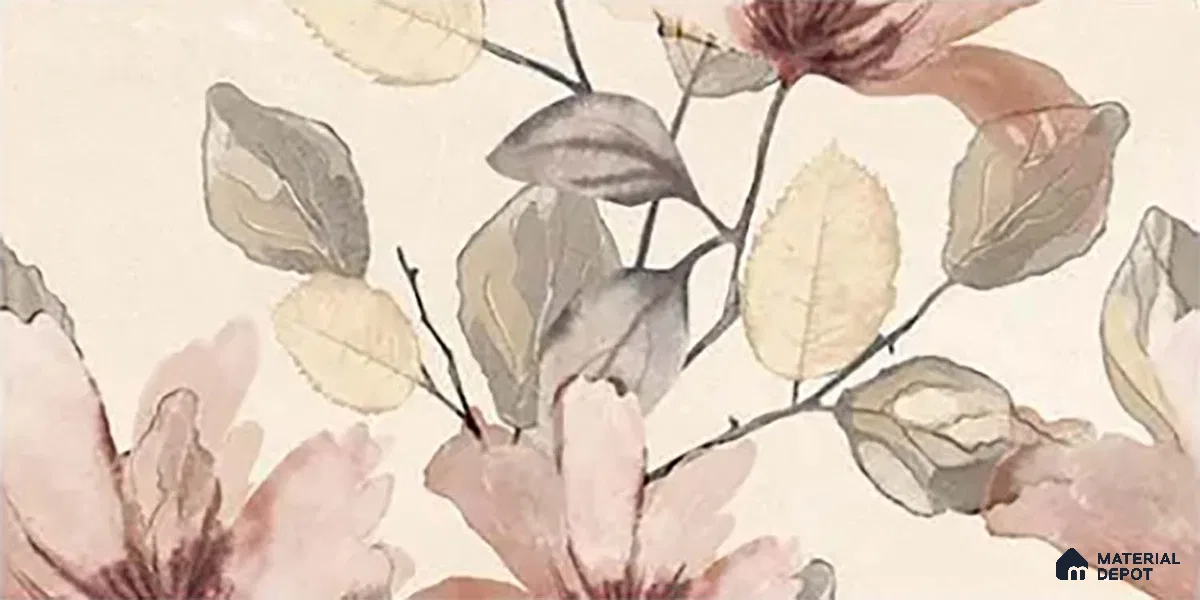 Floral Wall Tile TL 10336 Enya Ivory Decor HL A 2 ft x 1 ft Ceramic Matte Finish Tile - 9 mm | Suitable For Kitchen, Bathroom Walls and Backsplashes | Please Expect a Slight Variation of Pattern