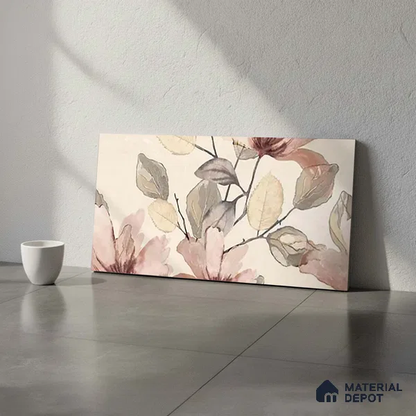 Floral Wall Tile TL 10336 Enya Ivory Decor HL A 2 ft x 1 ft Ceramic Matte Finish Tile - 9 mm | Suitable For Kitchen, Bathroom Walls and Backsplashes | Please Expect a Slight Variation of Pattern