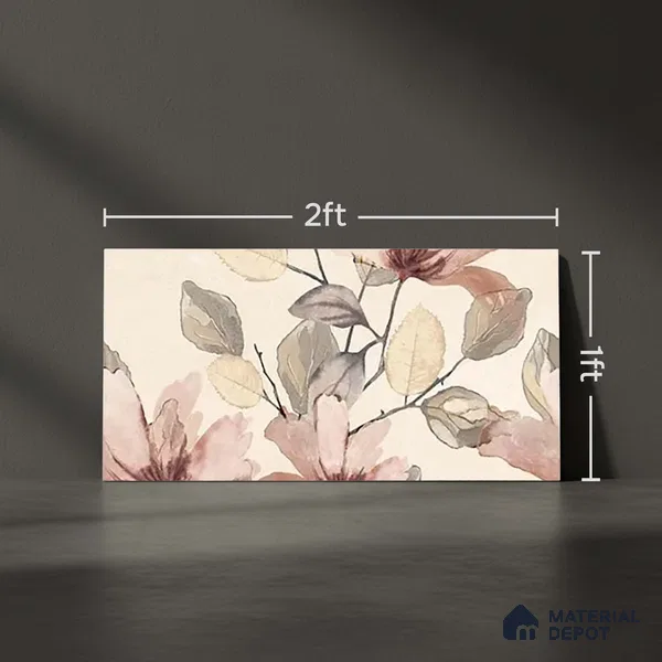 Floral Wall Tile TL 10336 Enya Ivory Decor HL A 2 ft x 1 ft Ceramic Matte Finish Tile - 9 mm | Suitable For Kitchen, Bathroom Walls and Backsplashes | Please Expect a Slight Variation of Pattern