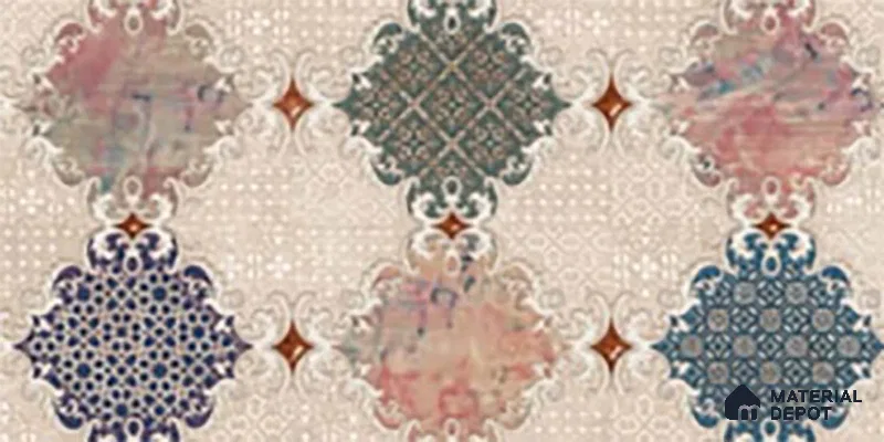 Patterned Wall Tile TL 09744 C  2 ft x 1 ft Multi Colour Ceramic Matte Finish Highlighter 1 Tile - 9 mm | Ideal for Bathroom, Kitchen | Please Expect a Slight Variation of Pattern