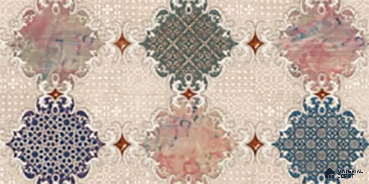 Patterned Wall Tile TL 09744 C 2 ft x 1 ft Multi Colour Ceramic Matte Finish Highlighter 1 Tile - 9 mm | Ideal for Bathroom, Kitchen | Please Expect a Slight Variation of Pattern