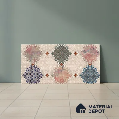 Patterned Wall Tile TL 09744 C  2 ft x 1 ft Multi Colour Ceramic Matte Finish Highlighter 1 Tile - 9 mm | Ideal for Bathroom, Kitchen | Please Expect a Slight Variation of Pattern