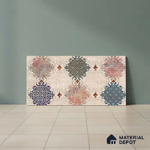 Patterned Wall Tile TL 09744 C 2 ft x 1 ft Multi Colour Ceramic Matte Finish Highlighter 1 Tile - 9 mm | Ideal for Bathroom, Kitchen | Please Expect a Slight Variation of Pattern
