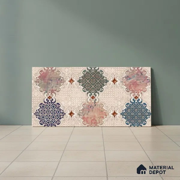 Patterned Wall Tile TL 09744 C 2 ft x 1 ft Multi Colour Ceramic Matte Finish Highlighter 1 Tile - 9 mm | Ideal for Bathroom, Kitchen | Please Expect a Slight Variation of Pattern