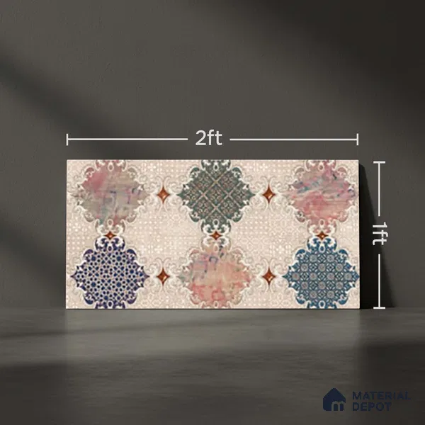 Patterned Wall Tile TL 09744 C 2 ft x 1 ft Multi Colour Ceramic Matte Finish Highlighter 1 Tile - 9 mm | Ideal for Bathroom, Kitchen | Please Expect a Slight Variation of Pattern