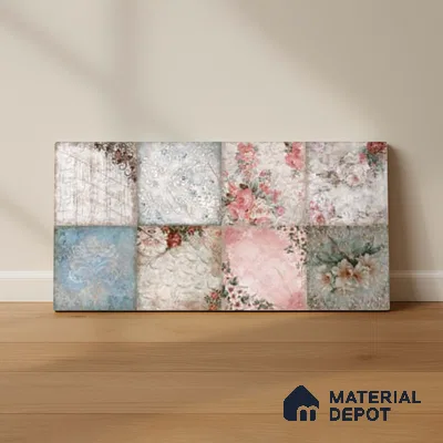 Patterned Wall Tile TL 09742 B  2 ft x 1 ft Multi Colour Ceramic Matte Finish Highlighter Tile - 9 mm | Ideal for Bathroom, Kitchen | Please Expect a Slight Variation of Pattern