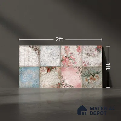Patterned Wall Tile TL 09742 B  2 ft x 1 ft Multi Colour Ceramic Matte Finish Highlighter Tile - 9 mm | Ideal for Bathroom, Kitchen | Please Expect a Slight Variation of Pattern