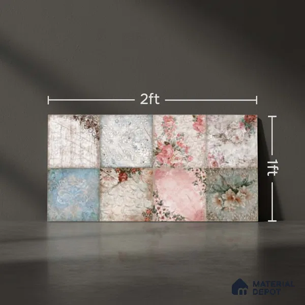 Patterned Wall Tile TL 09742 B 2 ft x 1 ft Multi Colour Ceramic Matte Finish Highlighter Tile - 9 mm | Ideal for Bathroom, Kitchen | Please Expect a Slight Variation of Pattern