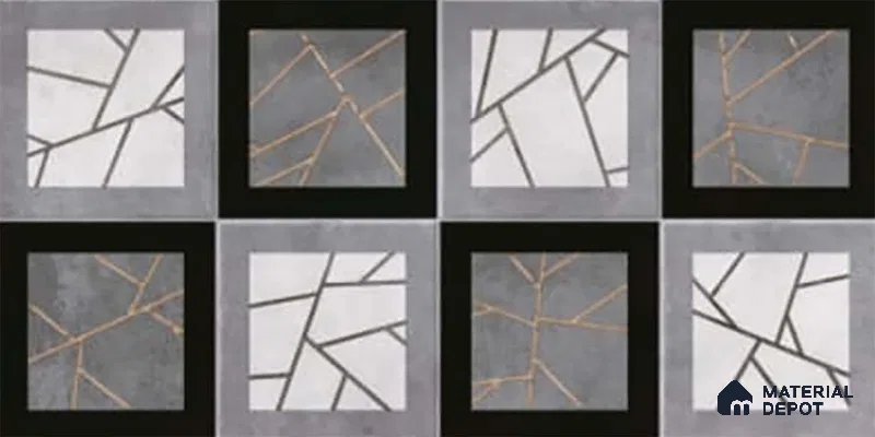 Patterned Wall Tile TL 09745 C  2 ft x 1 ft Grey Ceramic Matte Finish Highlighter 1 Tile - 9 mm | Ideal for Bathroom, Kitchen | Please Expect a Slight Variation of Pattern