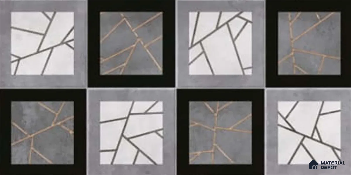 Patterned Wall Tile TL 09745 C  2 ft x 1 ft Grey Ceramic Matte Finish Highlighter 1 Tile - 9 mm | Ideal for Bathroom, Kitchen | Please Expect a Slight Variation of Pattern