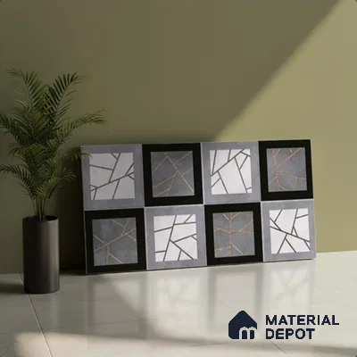 Patterned Wall Tile TL 09745 C  2 ft x 1 ft Grey Ceramic Matte Finish Highlighter 1 Tile - 9 mm | Ideal for Bathroom, Kitchen | Please Expect a Slight Variation of Pattern