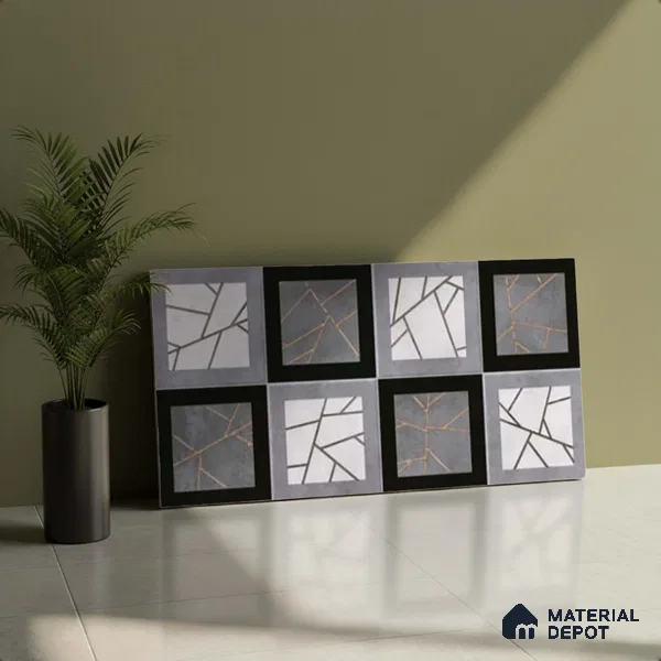 Patterned Wall Tile TL 09745 C  2 ft x 1 ft Grey Ceramic Matte Finish Highlighter 1 Tile - 9 mm | Ideal for Bathroom, Kitchen | Please Expect a Slight Variation of Pattern