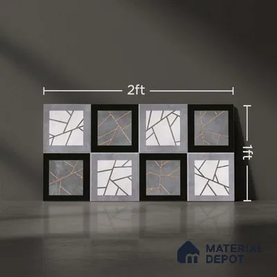 Patterned Wall Tile TL 09745 C  2 ft x 1 ft Grey Ceramic Matte Finish Highlighter 1 Tile - 9 mm | Ideal for Bathroom, Kitchen | Please Expect a Slight Variation of Pattern