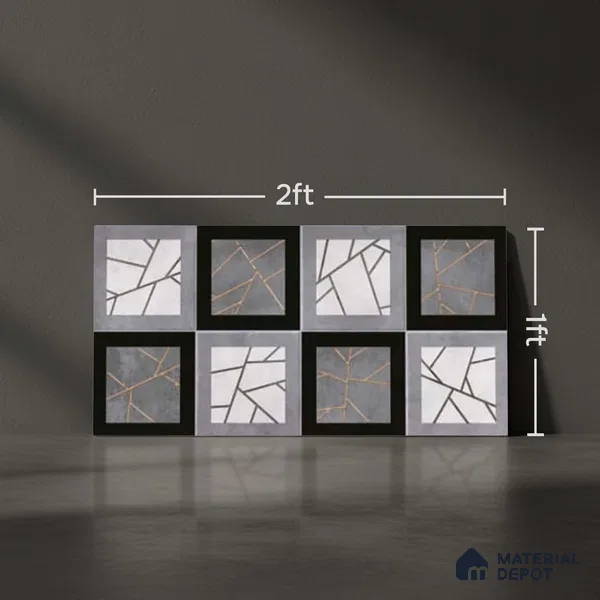 Patterned Wall Tile TL 09745 C  2 ft x 1 ft Grey Ceramic Matte Finish Highlighter 1 Tile - 9 mm | Ideal for Bathroom, Kitchen | Please Expect a Slight Variation of Pattern