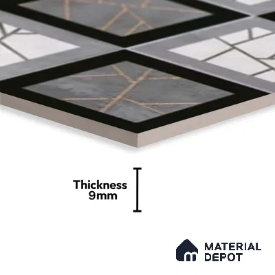 Patterned Wall Tile TL 09745 C  2 ft x 1 ft Grey Ceramic Matte Finish Highlighter 1 Tile - 9 mm | Ideal for Bathroom, Kitchen | Please Expect a Slight Variation of Pattern