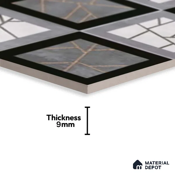 Patterned Wall Tile TL 09745 C  2 ft x 1 ft Grey Ceramic Matte Finish Highlighter 1 Tile - 9 mm | Ideal for Bathroom, Kitchen | Please Expect a Slight Variation of Pattern
