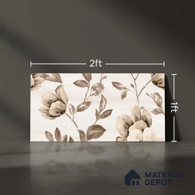 Floral Wall Tile TL 09743 D  2 ft x 1 ft Beige Ceramic Matte Finish Highlighter 2 Tile - 9 mm | Ideal for Bathroom, Kitchen | Please Expect a Slight Variation of Pattern (Sample)