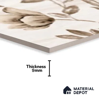 Floral Wall Tile TL 09743 D  2 ft x 1 ft Beige Ceramic Matte Finish Highlighter 2 Tile - 9 mm | Ideal for Bathroom, Kitchen | Please Expect a Slight Variation of Pattern (Sample)