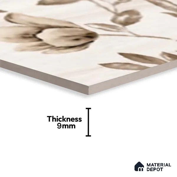 Floral Wall Tile TL 09743 D  2 ft x 1 ft Beige Ceramic Matte Finish Highlighter 2 Tile - 9 mm | Ideal for Bathroom, Kitchen | Please Expect a Slight Variation of Pattern (Sample)
