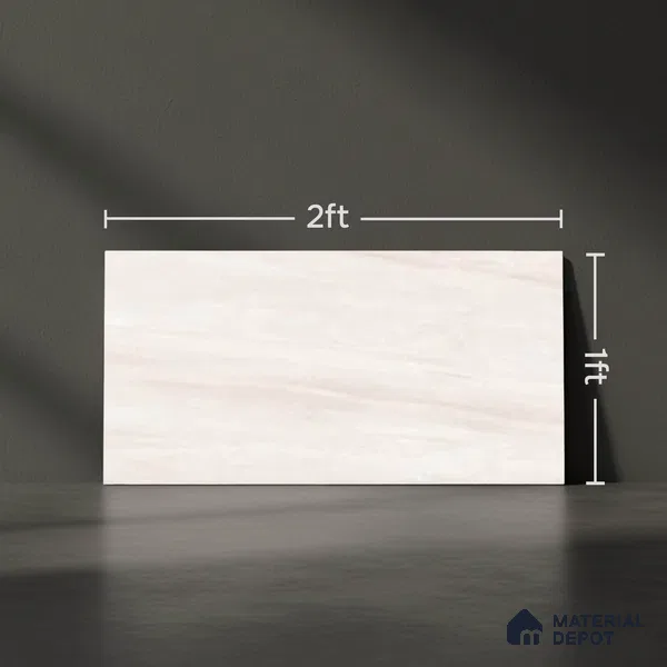 Stone Wall Tile TL 09743 2 ft x 1 ft Ivory Ceramic Matte Finish Light Tile - 9 mm | Ideal for Bathroom, Kitchen