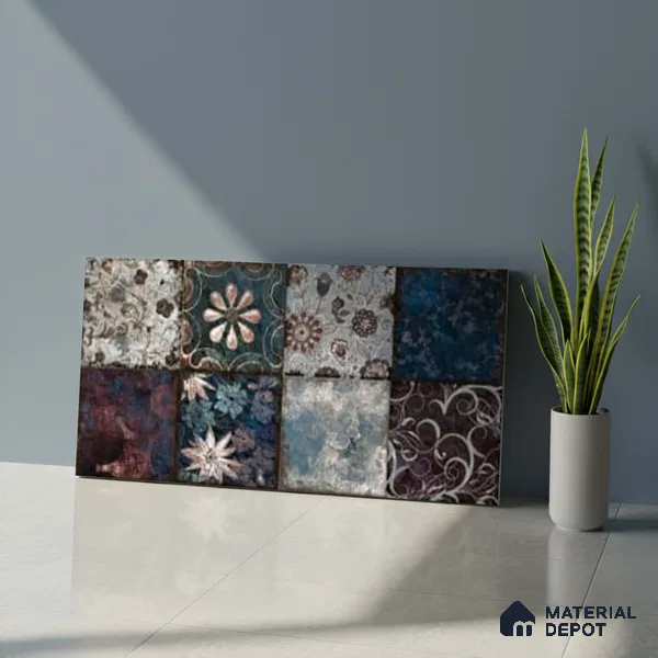Patterned Wall Tile TL 09741 C  2 ft x 1 ft Multi Colour Ceramic Matte Finish Highlighter Tile - 9 mm | Ideal for Bathroom, Kitchen | Please Expect a Slight Variation of Pattern