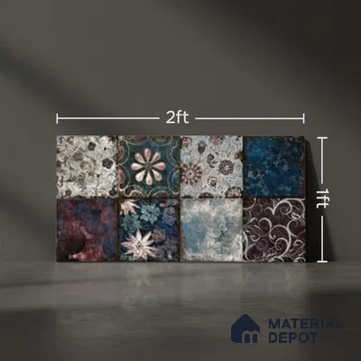 Patterned Wall Tile TL 09741 C  2 ft x 1 ft Multi Colour Ceramic Matte Finish Highlighter Tile - 9 mm | Ideal for Bathroom, Kitchen | Please Expect a Slight Variation of Pattern