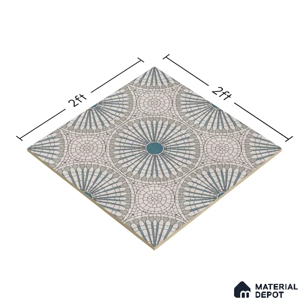 Moroccan Look Floor & Wall Tile TL 07687 Taurus 2 ft x 2 ft Sinker Finish Vitrified Tile - 9 mm  | Suitable For Living Room, Dining, Bathroom & Kitchen | Please Expect a Slight Variation of Pattern