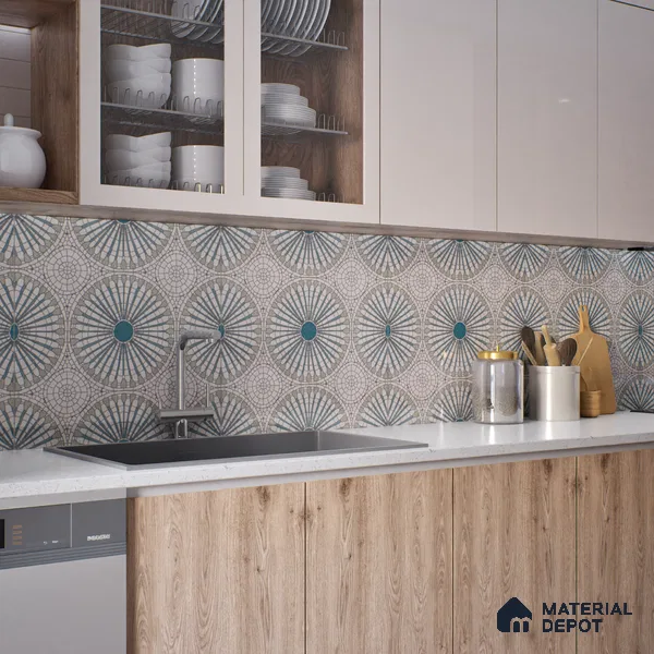 Moroccan Look Floor & Wall Tile TL 07687 Taurus 2 ft x 2 ft Sinker Finish Vitrified Tile - 9 mm  | Suitable For Living Room, Dining, Bathroom & Kitchen | Please Expect a Slight Variation of Pattern