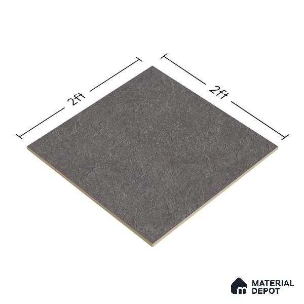 Stone Floor Tile TL 07671 C Meta Stone Nero 2 ft x 2 ft Matte Finish Vitrified Tile - 9 mm | 10 Random Design  | Suitable For Bathroom, Terrace & Balcony
